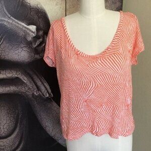 Splendid Tee XS Striped Slouchy Scoop Neck Coral Relaxed